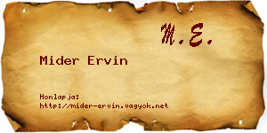Mider Ervin névjegykártya